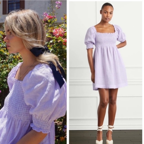 Hill House Dresses & Skirts - Hill House Athena Midi Sleeve Linen Nap Dress in Lilac Stripe Size XXL